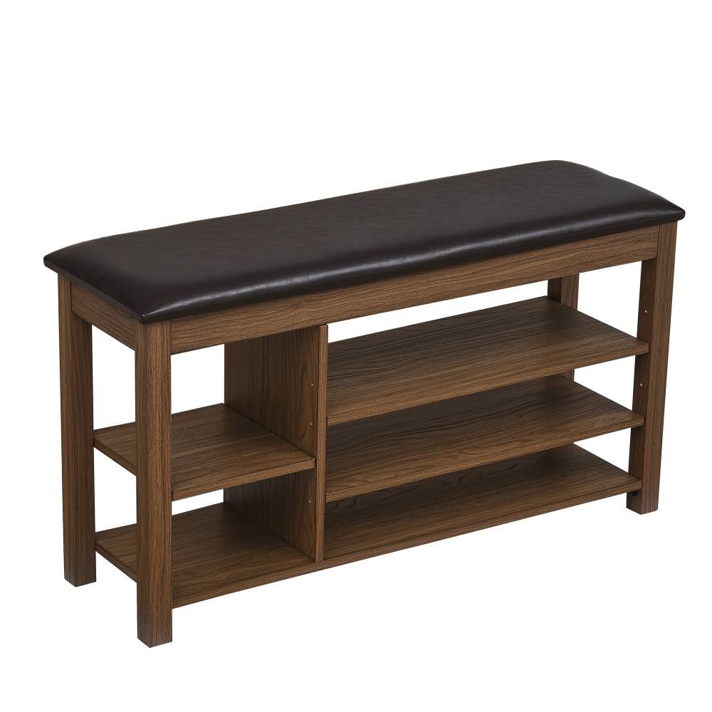 Front. Halitaa - Entryway Bench Shoe Rack: Flip-Open Storage, Adjustable Shelves & Cushion for Living Room Hallway Families - Brown.