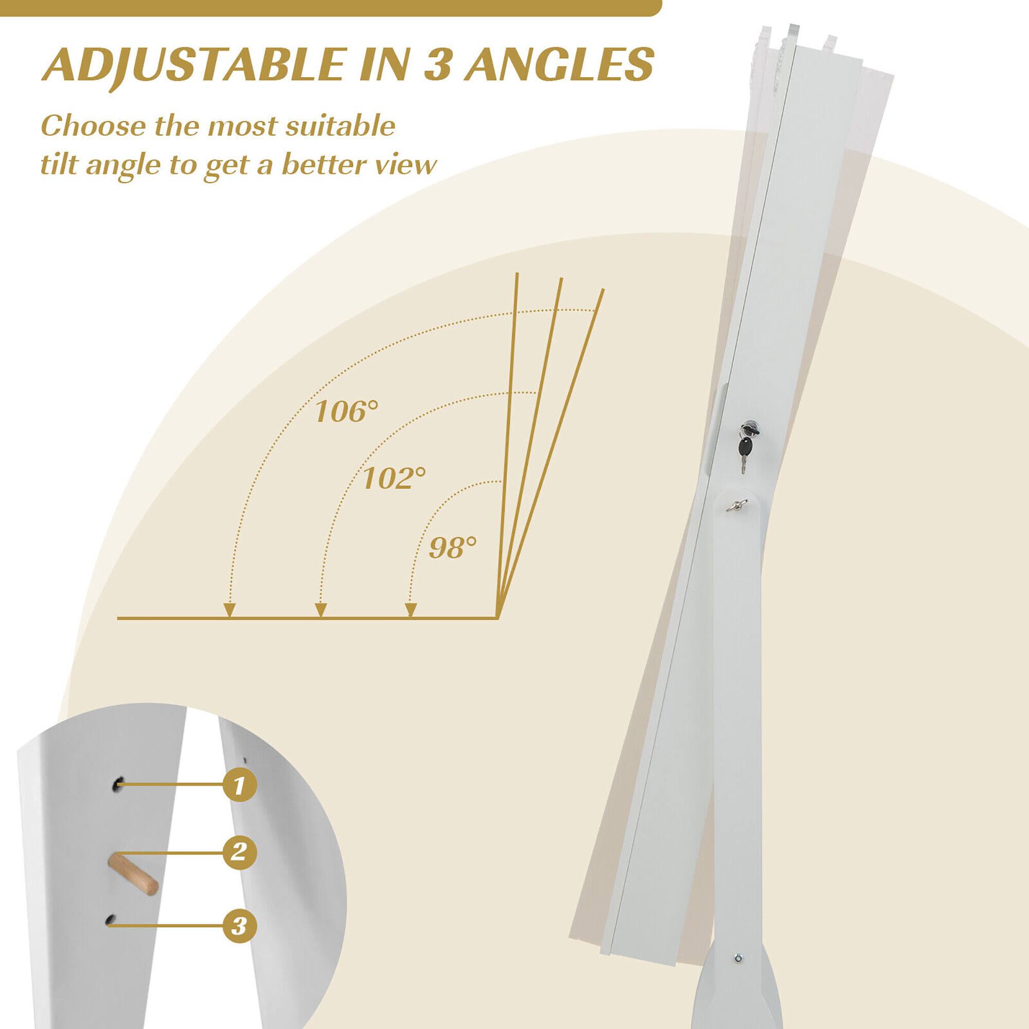 ADJUSTABLE IN 3 ANGLES

Choose the most suitable tilt angle to get a better view

106°  
102°  
98°

1  
2  
3