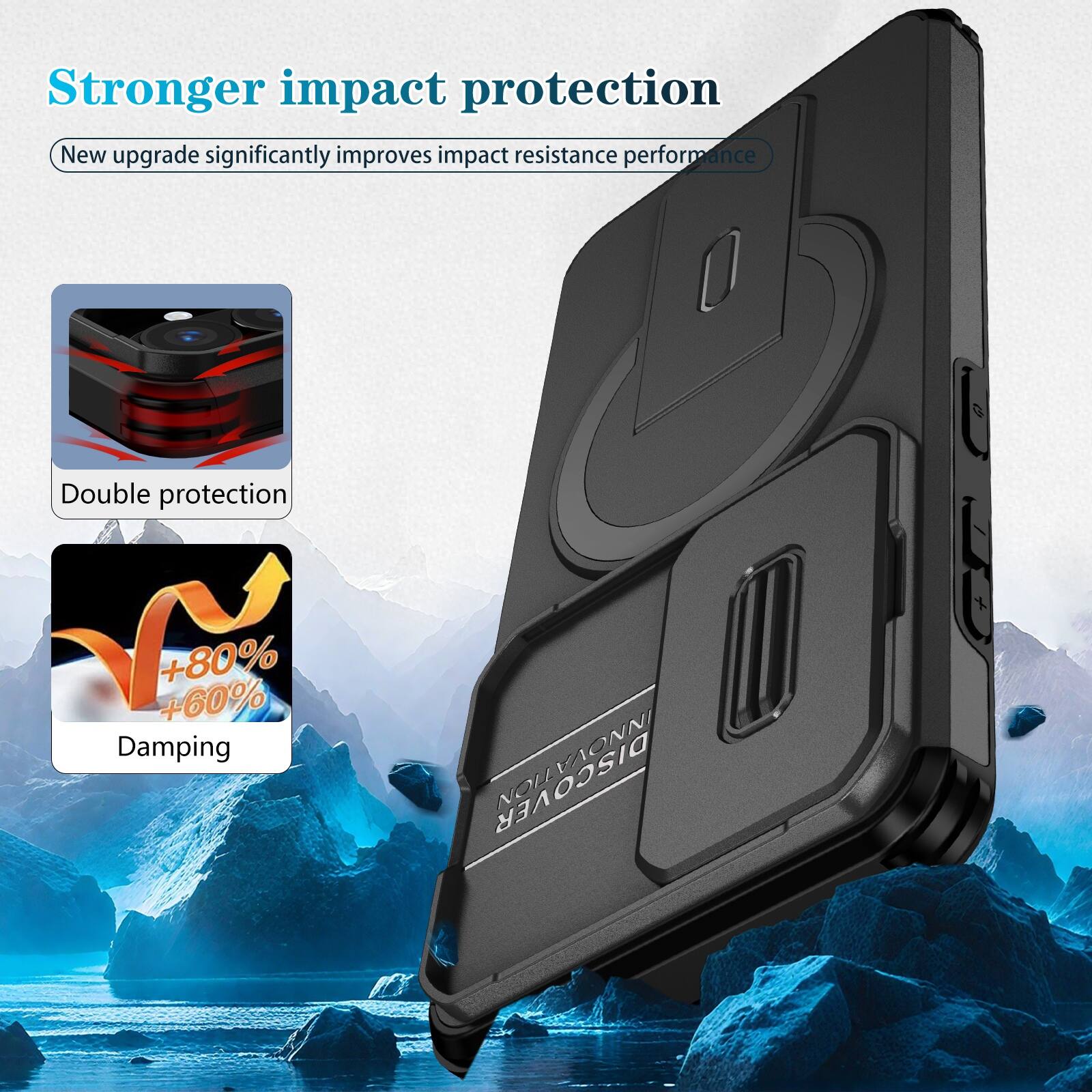 Stronger impact protection  
New upgrade significantly improves impact resistance performance  
Double protection  
+60% +80% Damping  
INNOVER