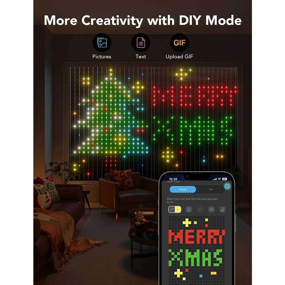 More Creativity with DIY Mode

Pictures Text Upload GIF

16:38 Layer Type Painting I. Text - 2

Select the color and fill in the area you want to set

MERRY XMAS