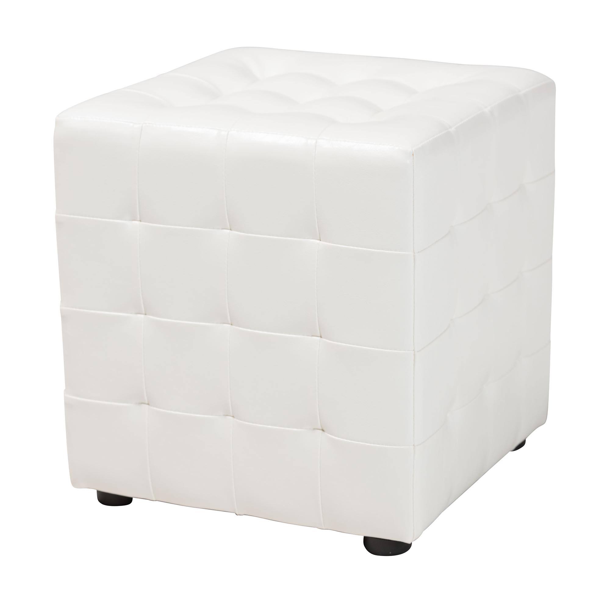 Angle. Baxton Studio - Siskal Modern Cube Ottoman - White.