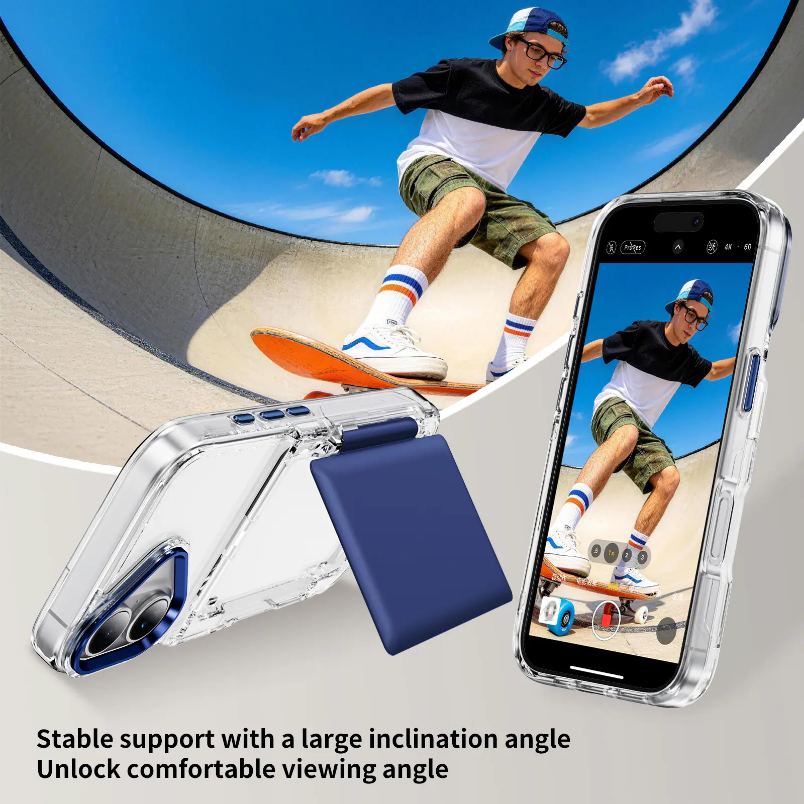 Stable support with a large inclination angle  
Unlock comfortable viewing angle