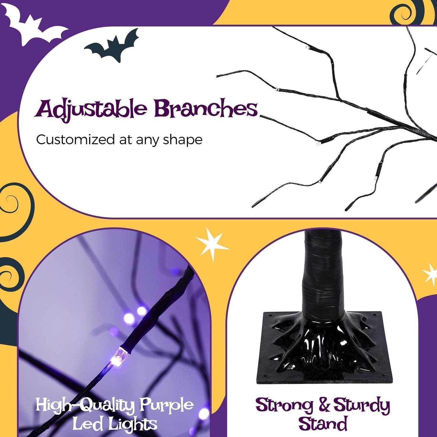 Adjustable Branches  
Customized at any shape  

High-Quality Purple Led Lights  

Strong & Sturdy Stand