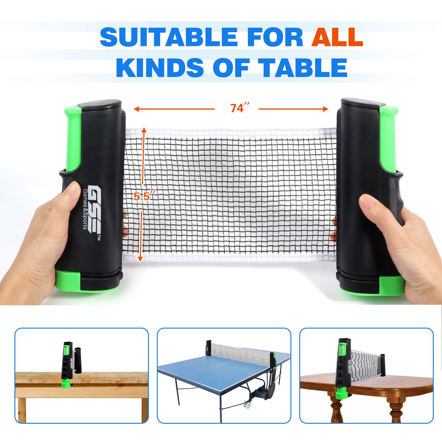 SUITABLE FOR ALL KINDS OF TABLE 74" Games&Sports GSS TM 5:5"