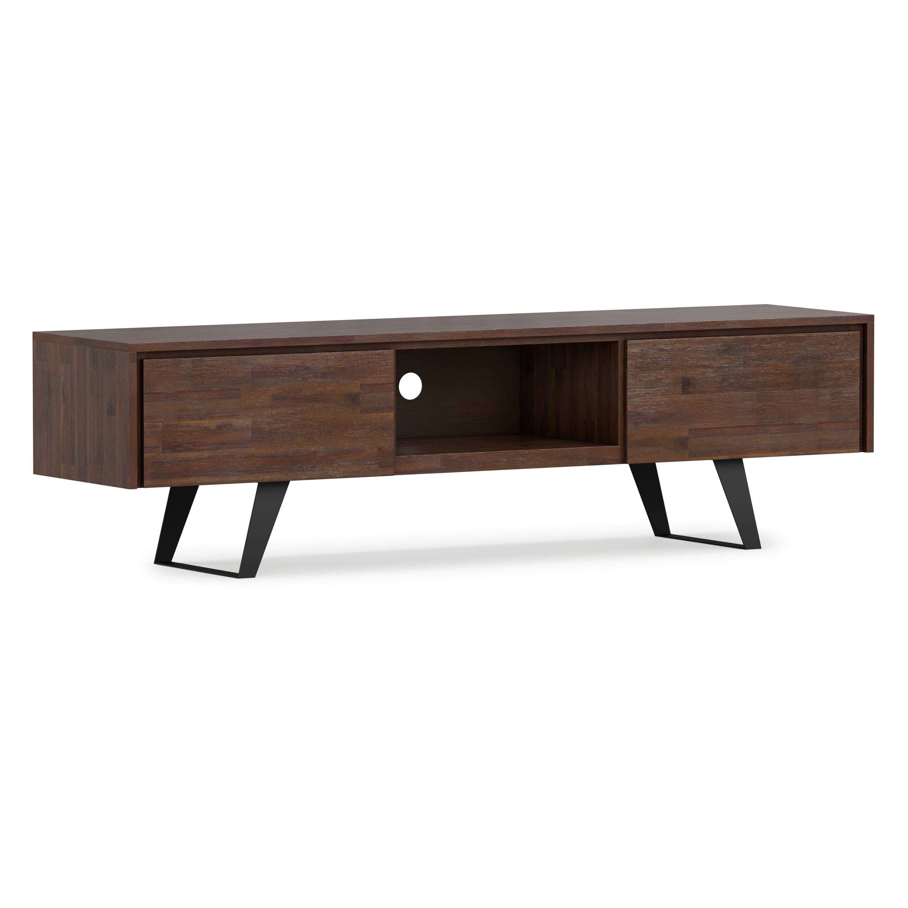 Angle. Simpli Home - Lowry SOLID ACACIA WOOD 72 inch TV Media Stand in Distressed Charcoal Brown For TVs up to 80 inches - Distressed Charcoal Brown.