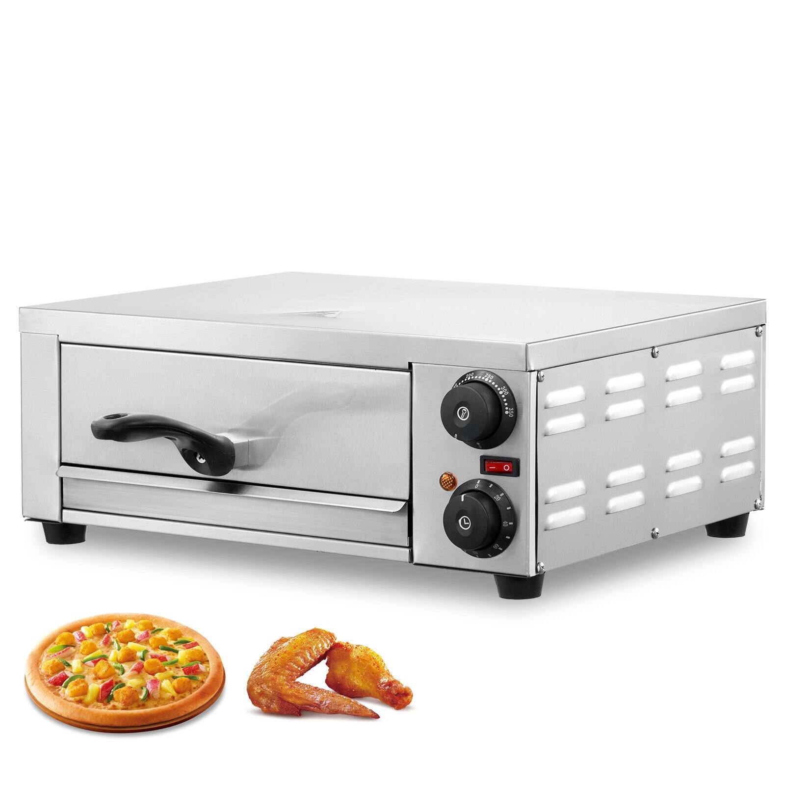 Alt View 10. Glintex - 12in Electric Pizza Oven Countertop, Adjustable Temp 1500W with 120min Timer for Home Use - Silver.