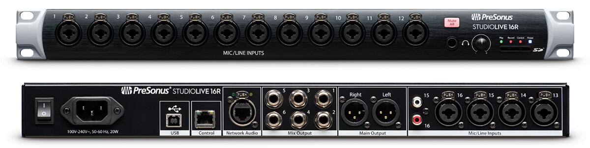 PreSonus - 16-Channel Rackmount Digital Mixer w/ 16 Microphone XMAX Preamps, USB, AVB Audio Interfaces & Stereo SD Digital Recorder - Black