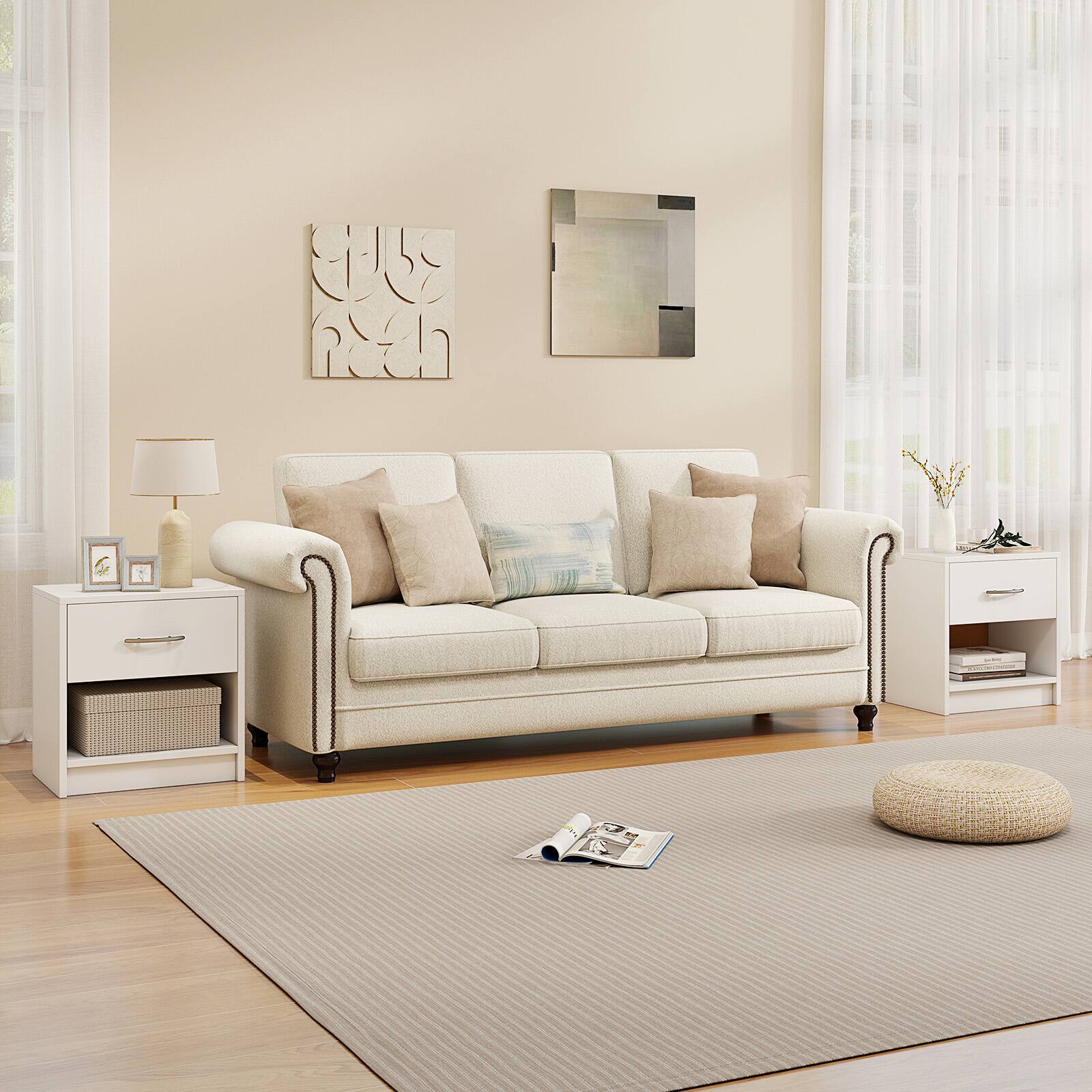 Alt View 3. Gymax - Gymax 2 PCS Nightstand w/ Drawer Side Table w/ Slide-out Drawer Open Storage Shelf White - White.