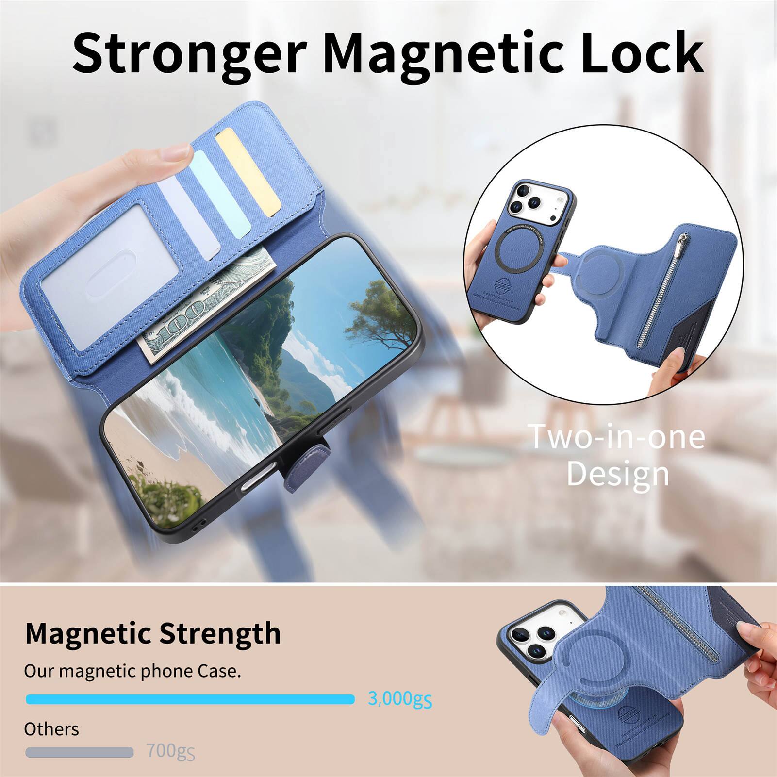 Stronger Magnetic Lock

Two-in-one Design

Magnetic Strength

Our magnetic phone case.

Others: 700gs

Ours: 3,000gs