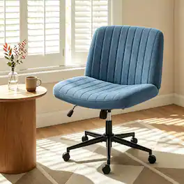 Sweet - Criss Cross Office Chair with Wheels, Wide Armless Desk Chair, Fabric Vanity Chair for Home Bedroom - Blue