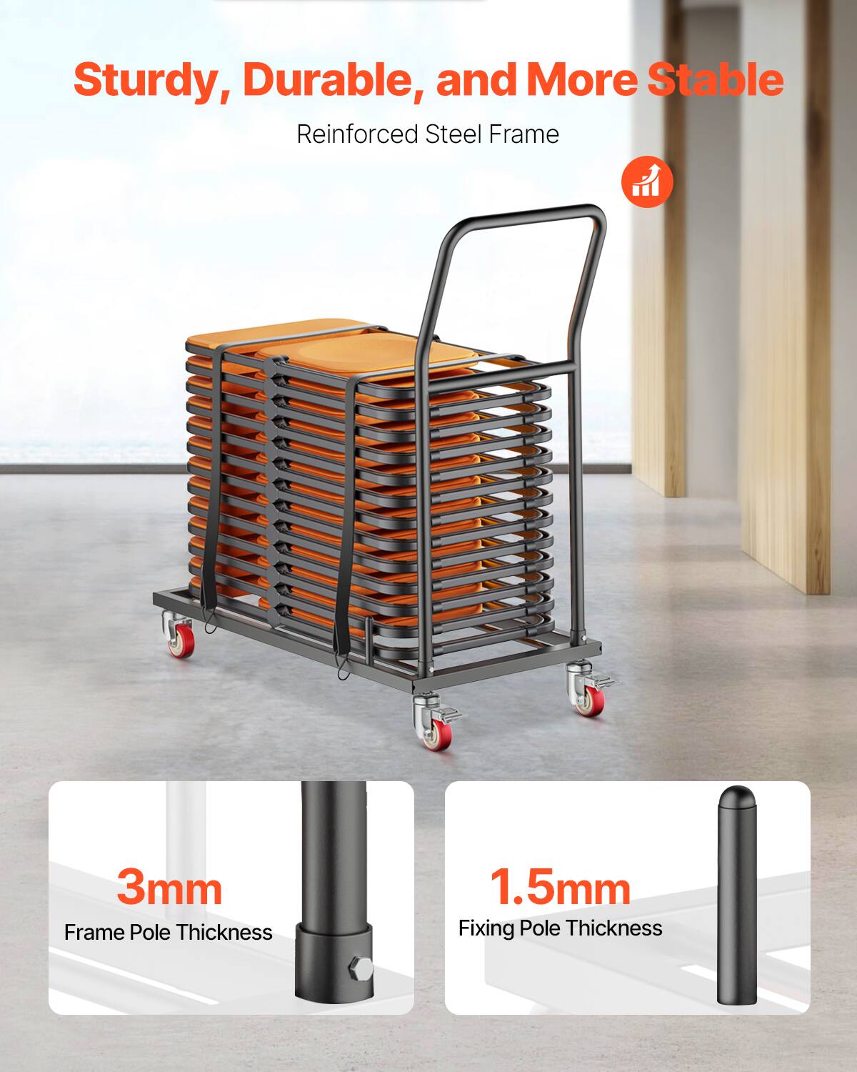 Sturdy, Durable, and More Stable
Reinforced Steel Frame
3mm Frame Pole Thickness
1.5mm Fixing Pole Thickness