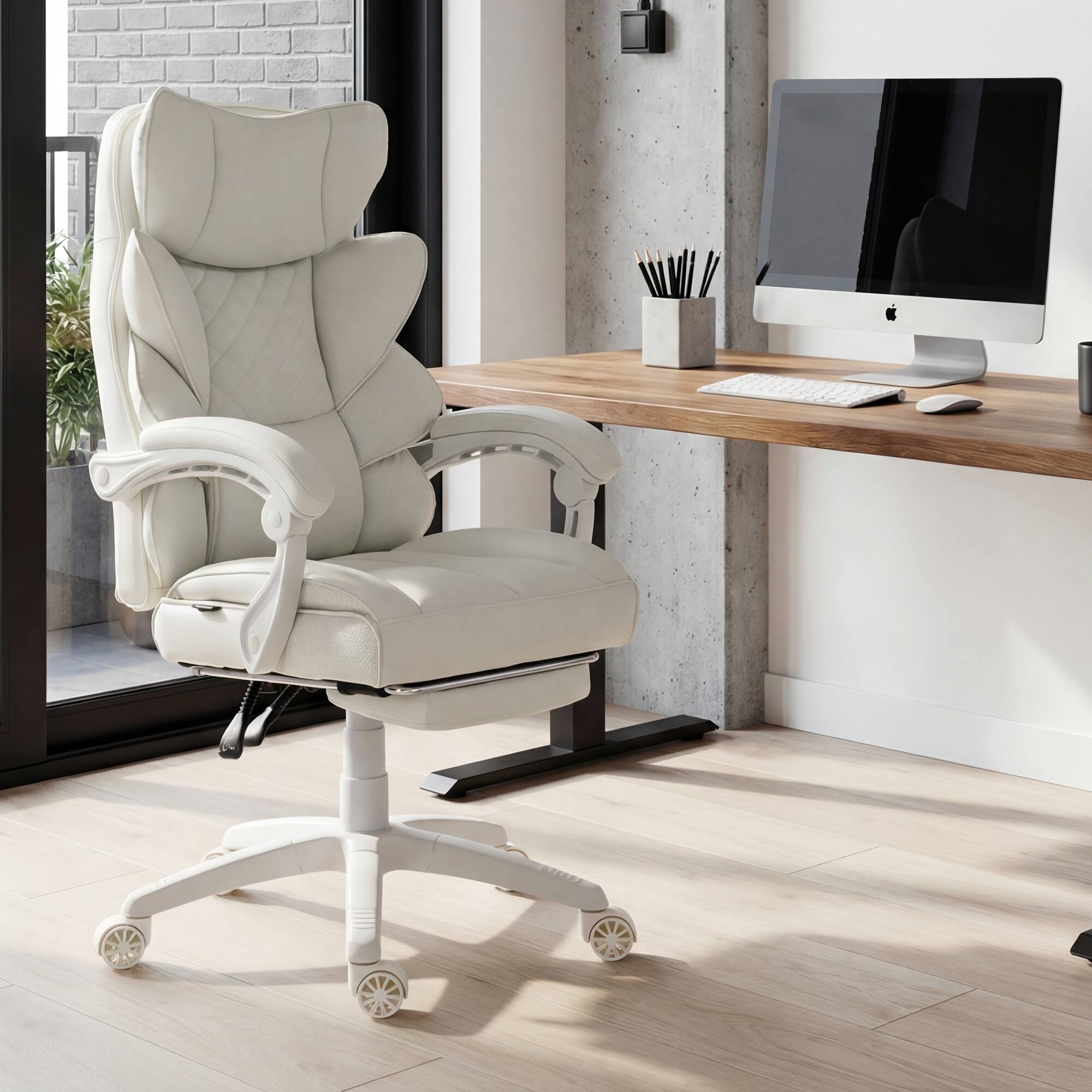 Alt View 4. Dowinx - Dowinx Big and Tall Office Chair with Pocket Spring Cushion,High Back Computer Gaming Chairs with Adjustable Armrests - White.