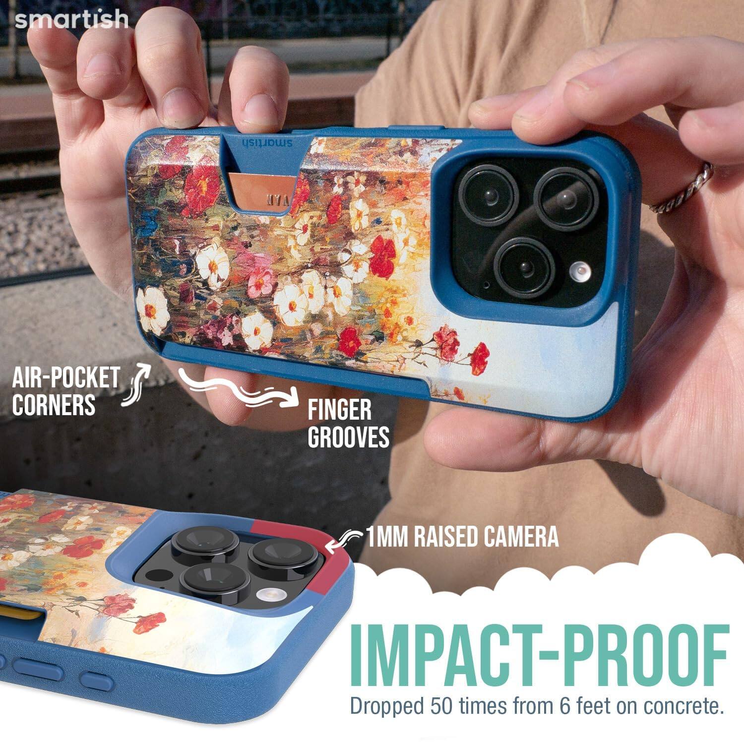smartish  
smartish  
AIR-POCKET CORNERS  
FINGER GROOVES  
1MM RAISED CAMERA  
IMPACT-PROOF  
Dropped 50 times from 6 feet on concrete.