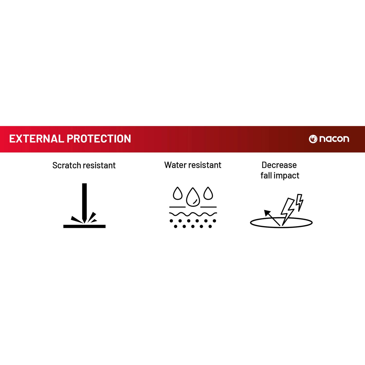 EXTERNAL PROTECTION

- Scratch resistant
- Water resistant
- Decrease fall impact