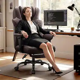 Brick Attic - 500lbs Big&Tall Office Chair,Ergonomic Leather Task Chair with Footrest, 4D Lumbar Support Gaming Chair - Coffee