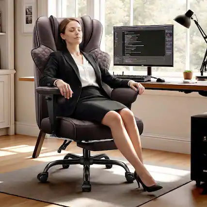 Front. Brick Attic - 500lbs Big&Tall Office Chair,Ergonomic Leather Task Chair with Footrest, 4D Lumbar Support Gaming Chair - Coffee.
