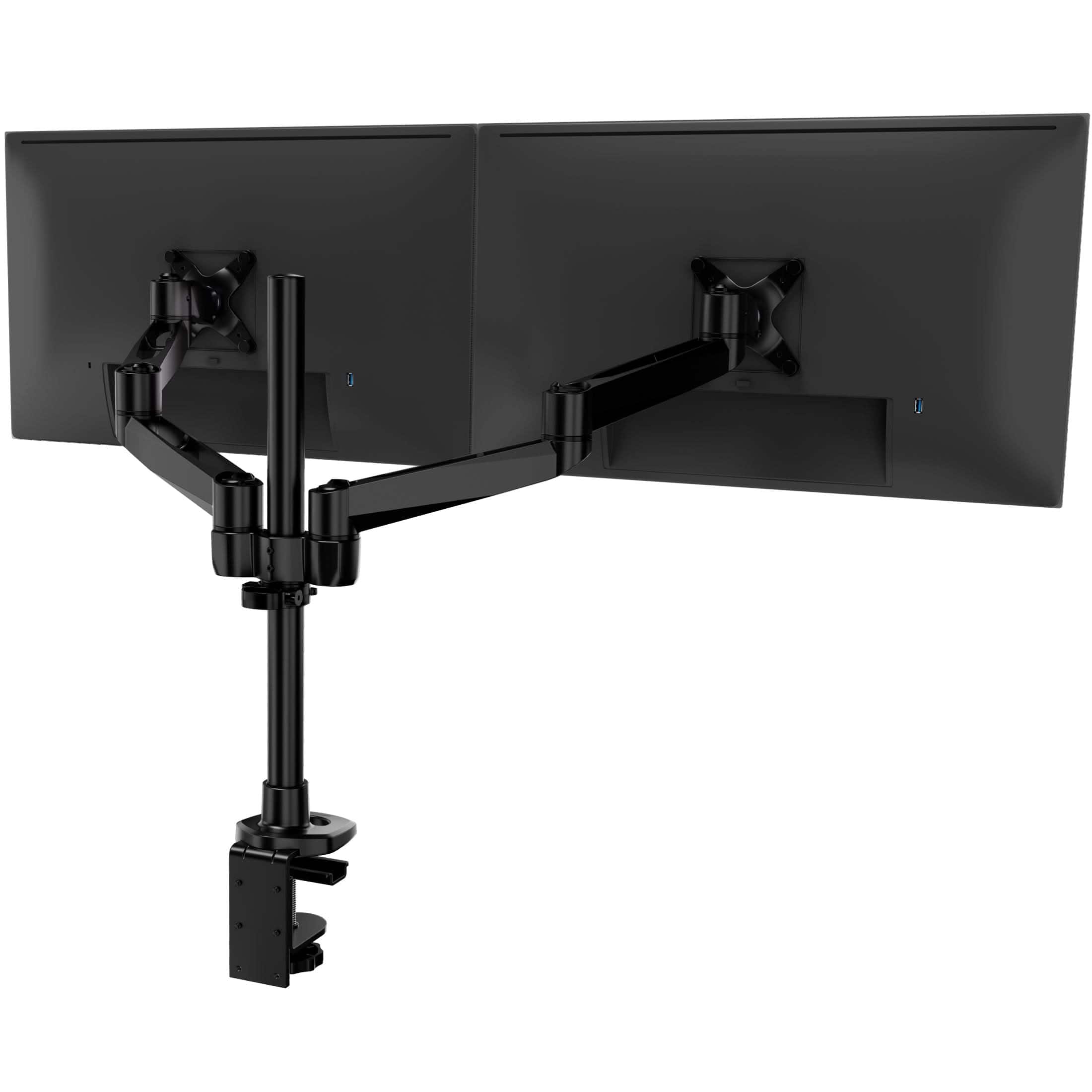 Mount-It! - CLiX Series Dual Wide Adjustable Monitor Desk Mount – Full Motion Dual Arm for Two 13"-32" Screens - Black