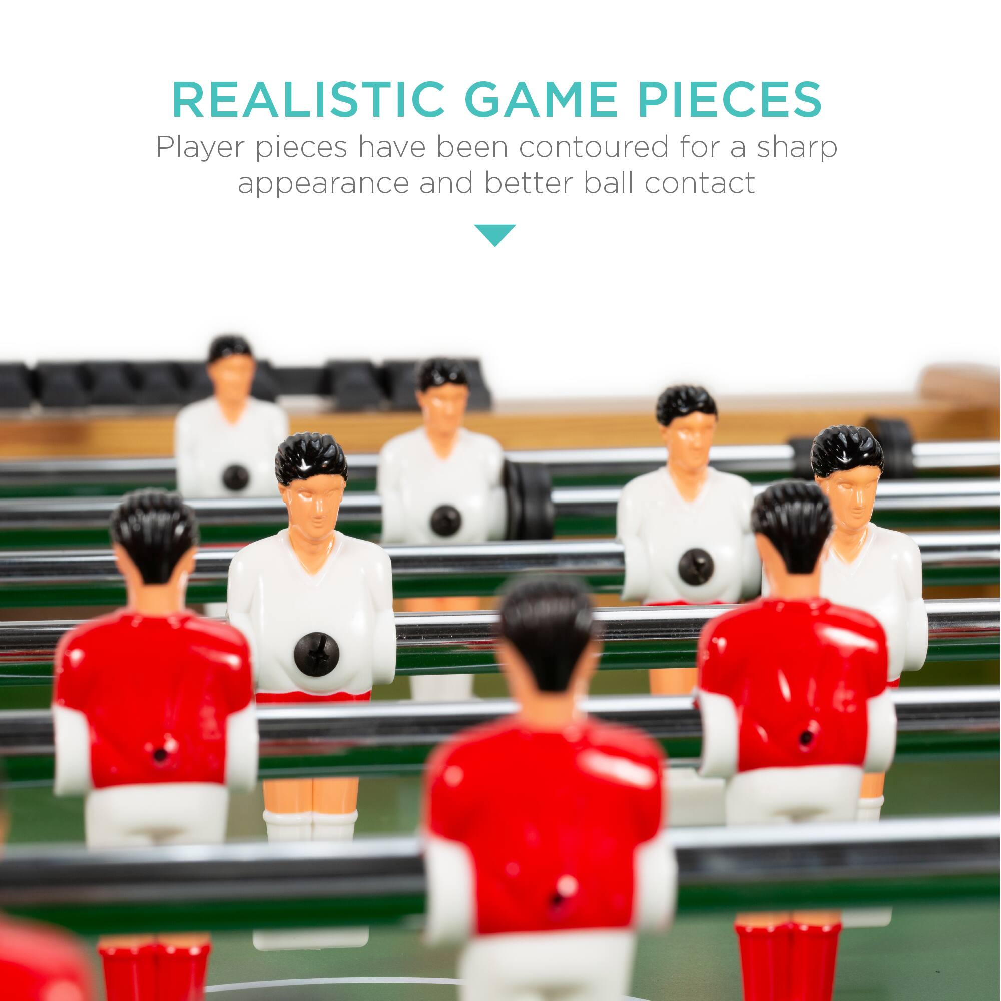 REALISTIC GAME PIECES

Player pieces have been contoured for a sharp appearance and better ball contact.