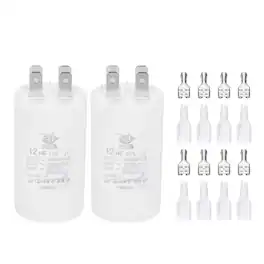 Unique Bargains - 2pcs 12uF CBB60 Run Capacitor, AC 450V 4 Pin Double Insert with Sheath Spring for Motor Start - White