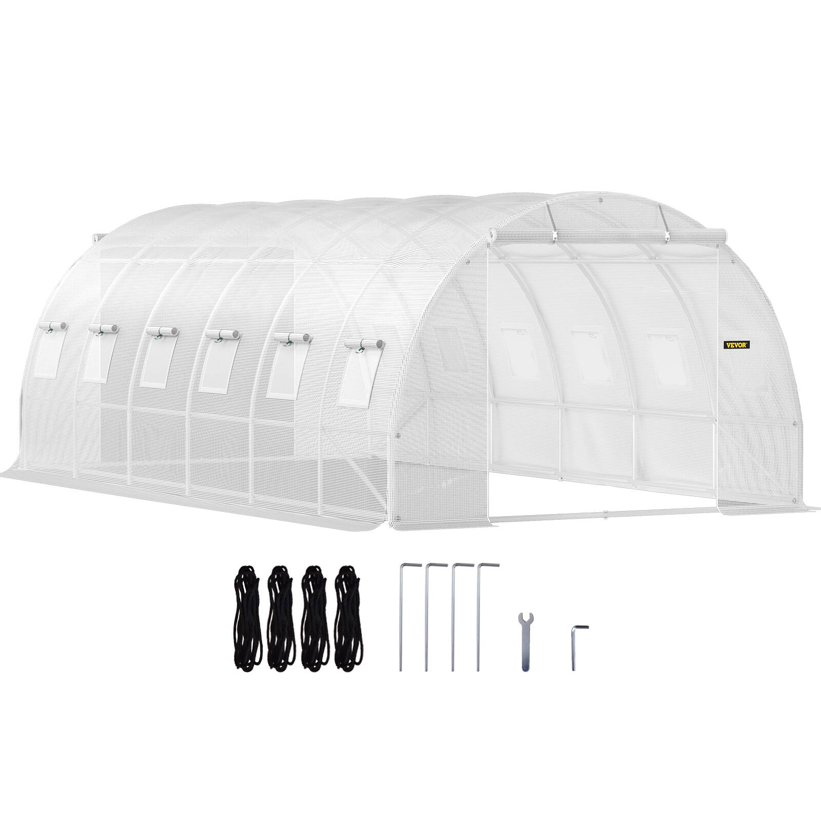 VEVOR - 20 x 10 x 7 ft Walk-in Tunnel Greenhouse,Portable Plant Hot House with Galvanized Steel Hoops,3 Top Beams,Diagonal Poles - White