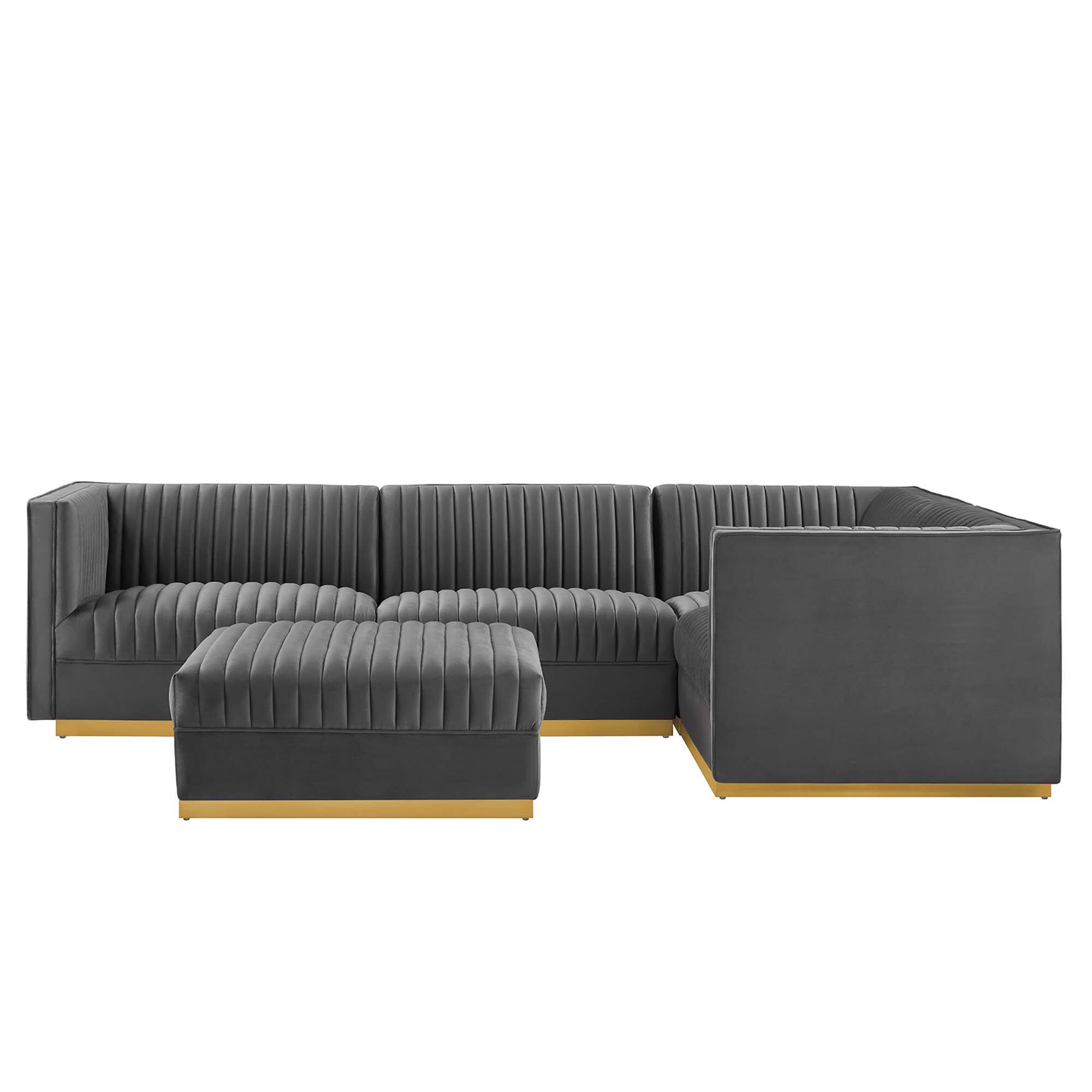 Left. Modway - Sanguine 5-Piece Channel Tufted Performance Velvet Right-Facing Modular Sectional Sofa by Modway - Gray.