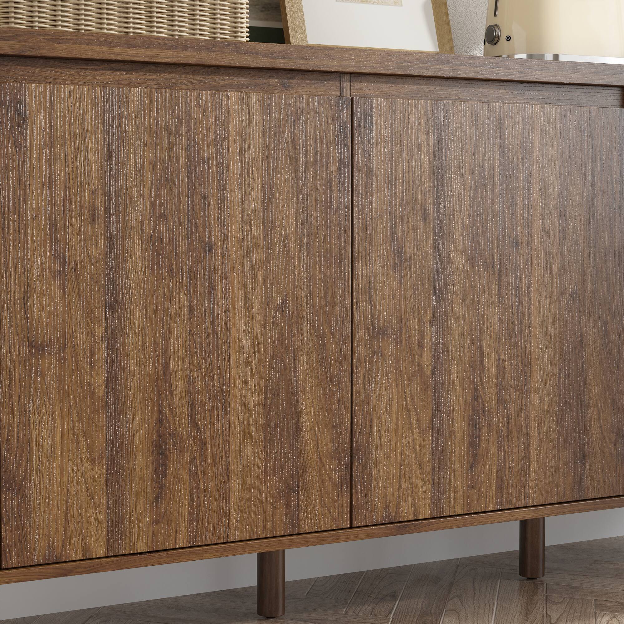 Alt View 2. Famapy - Famapy Wooden Buffet Cabinet: Solid Rubberwood Legs + Eco - Friendly Storage - Brown.