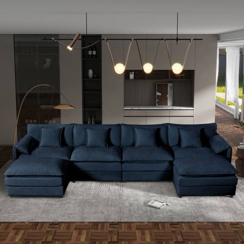 Anysun - Oversized U-Shape Chenille Sectional - 4-Seat Deep-Seat Cloud Couch with 2 Ottomans, DIY Modular for Living Room - Blue price history on PriceWatchPro