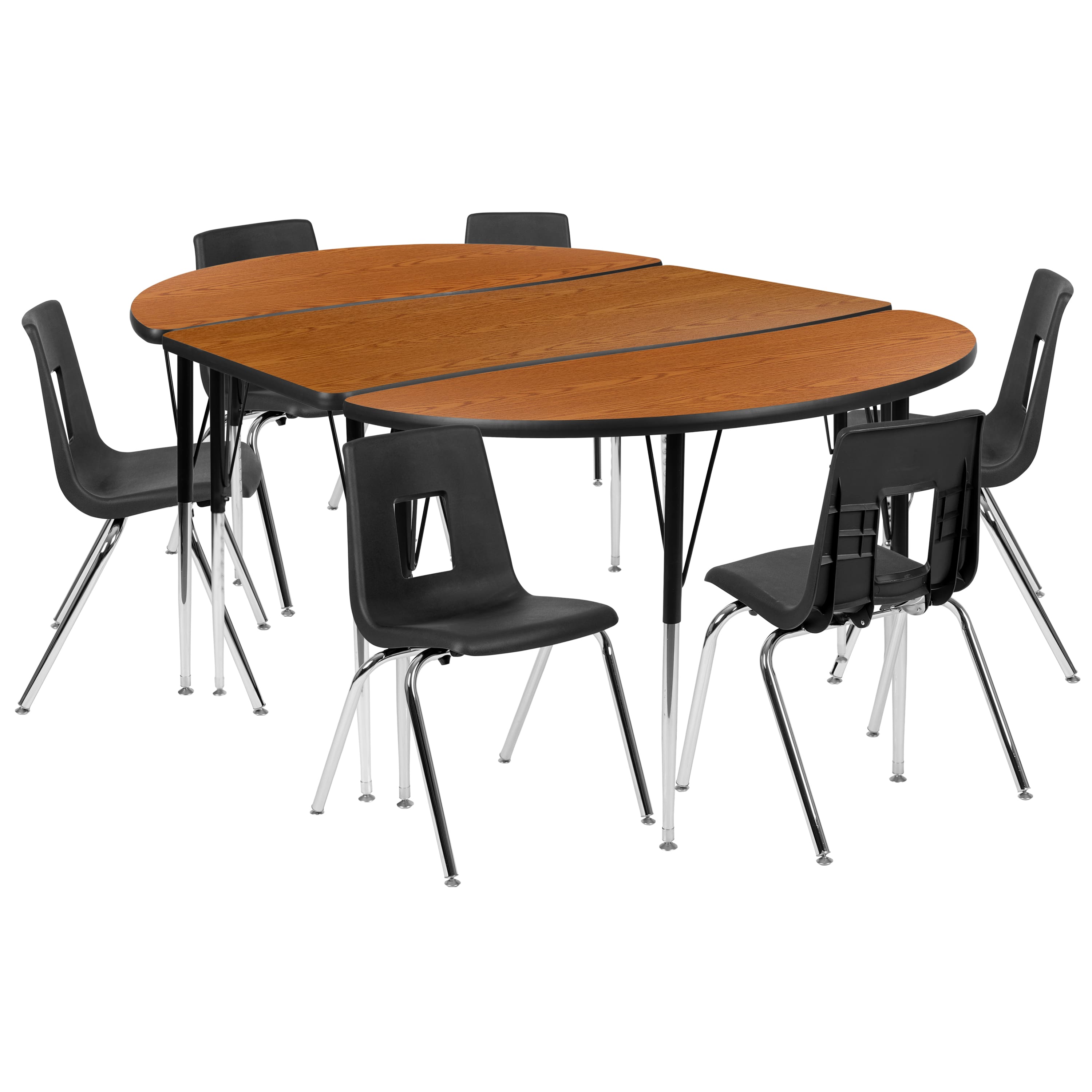"Flash Furniture - Emmy 76"" Oval Wave Flexible Laminate Activity Table Set with 18"" Student Stack Chairs, Oak/Black - Brown" price history on PriceWatchPro