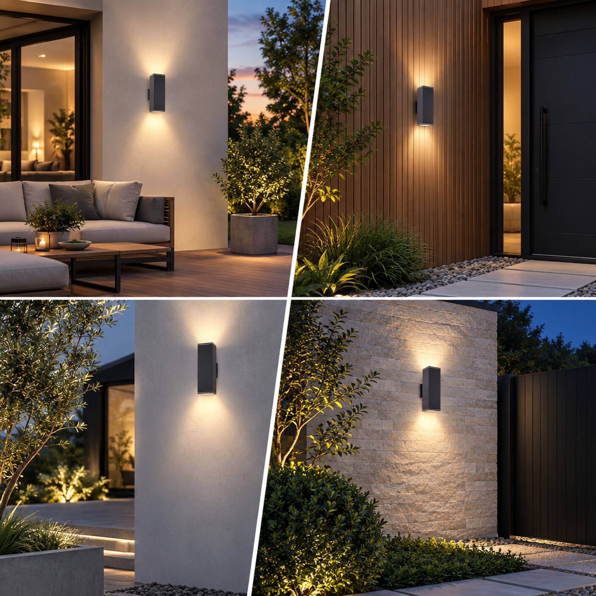 Alt View 1. RYHNUYNE - 12 In Outdoor Wall Lights 4 Pack, Modern Square Up Down Waterproof Aluminum Porch Light Fixture - Black.