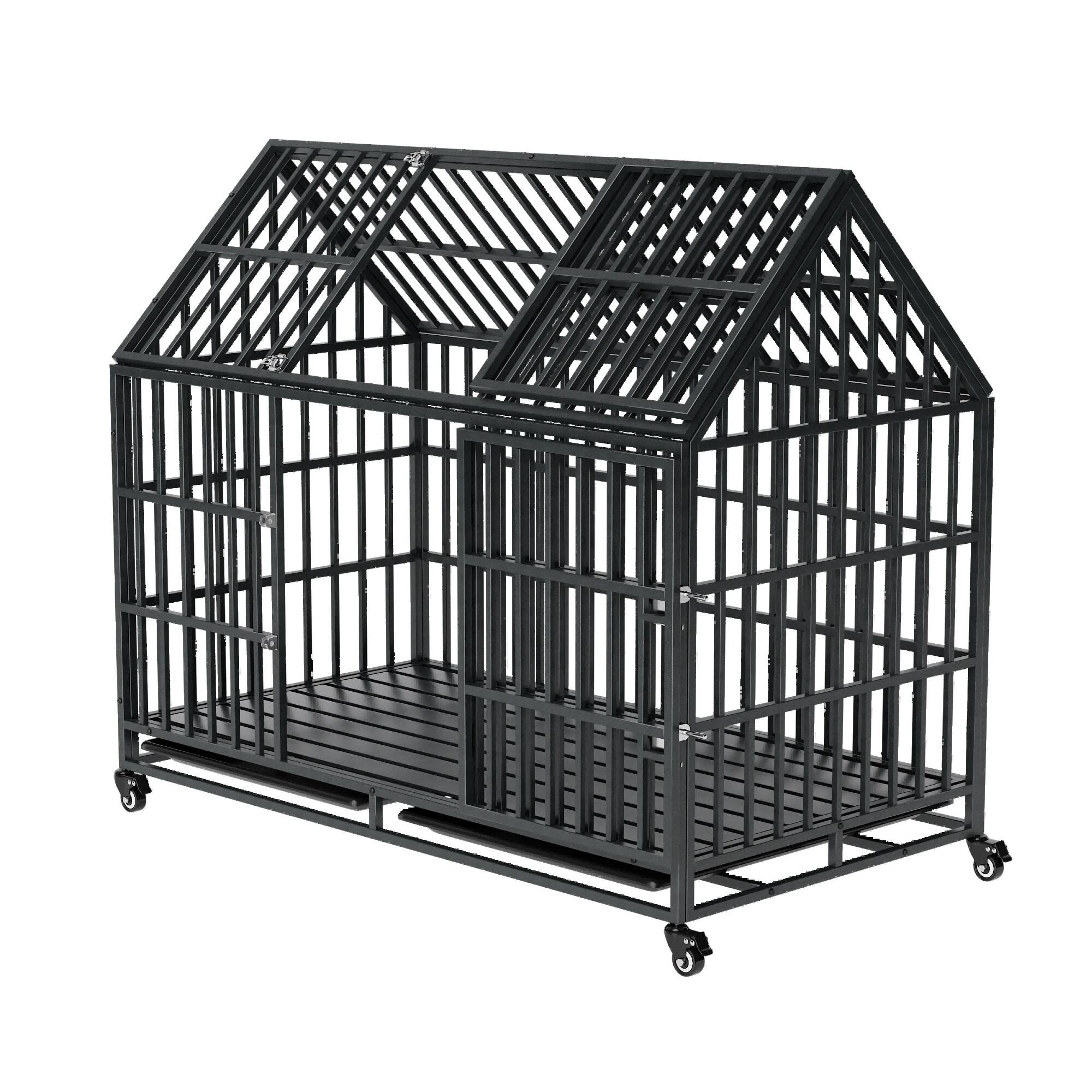 Alt View 2. Boyel Living - Black 52 Inches Heavy Duty Dog Crate with Roof Top with Iron - Black.