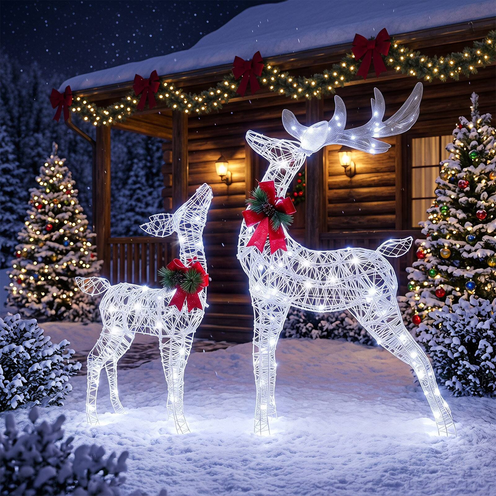 Alt View 5. Costway - Costway Lighted Christmas Deer Decorations with 50 Cold White LED Lights, Ground Stakes Advent Calendar - White.