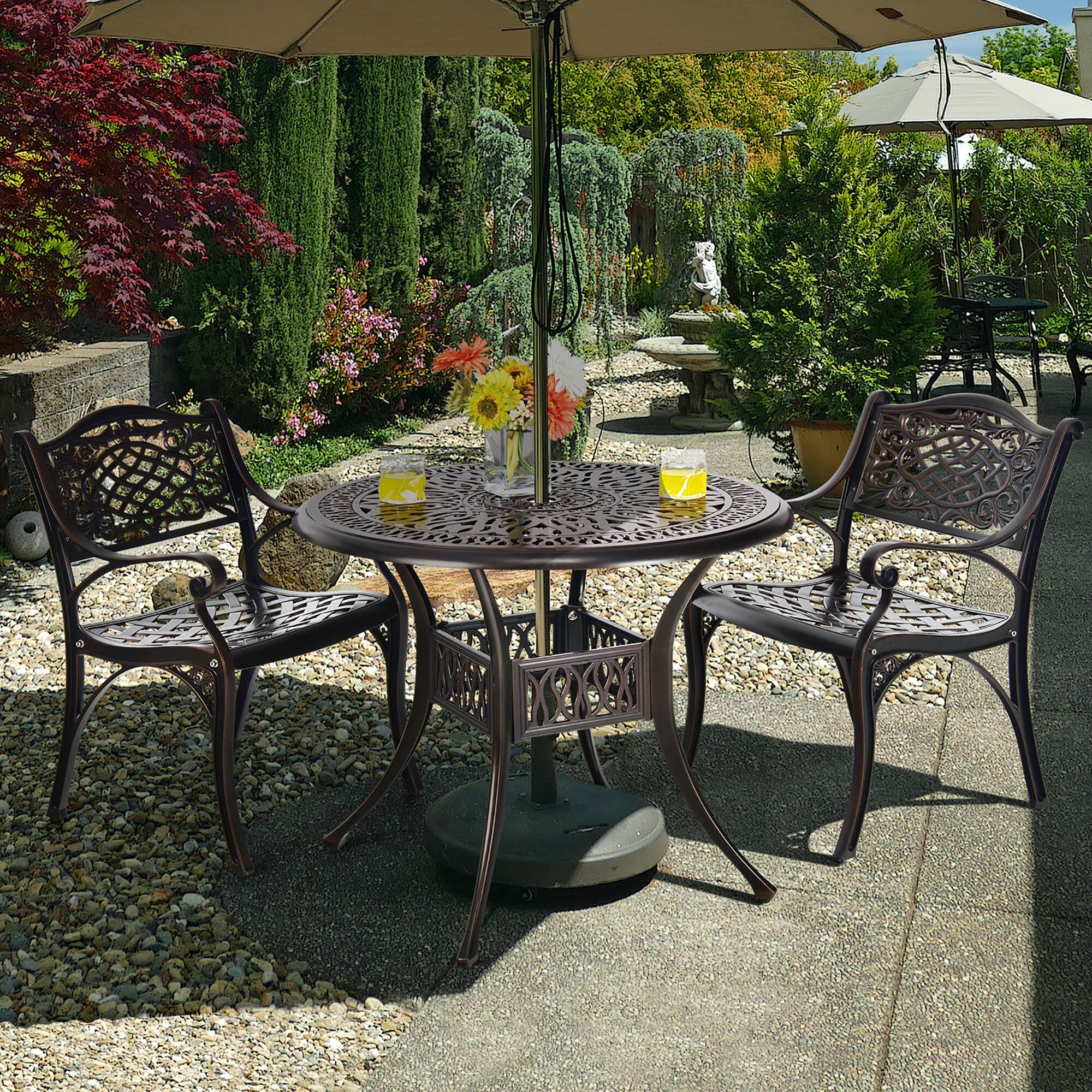 Alt View 3. Costway - Costway 2PCS Patio Dining Bistro Chair All Weather Cast Aluminum Armrest Garden - Brown.