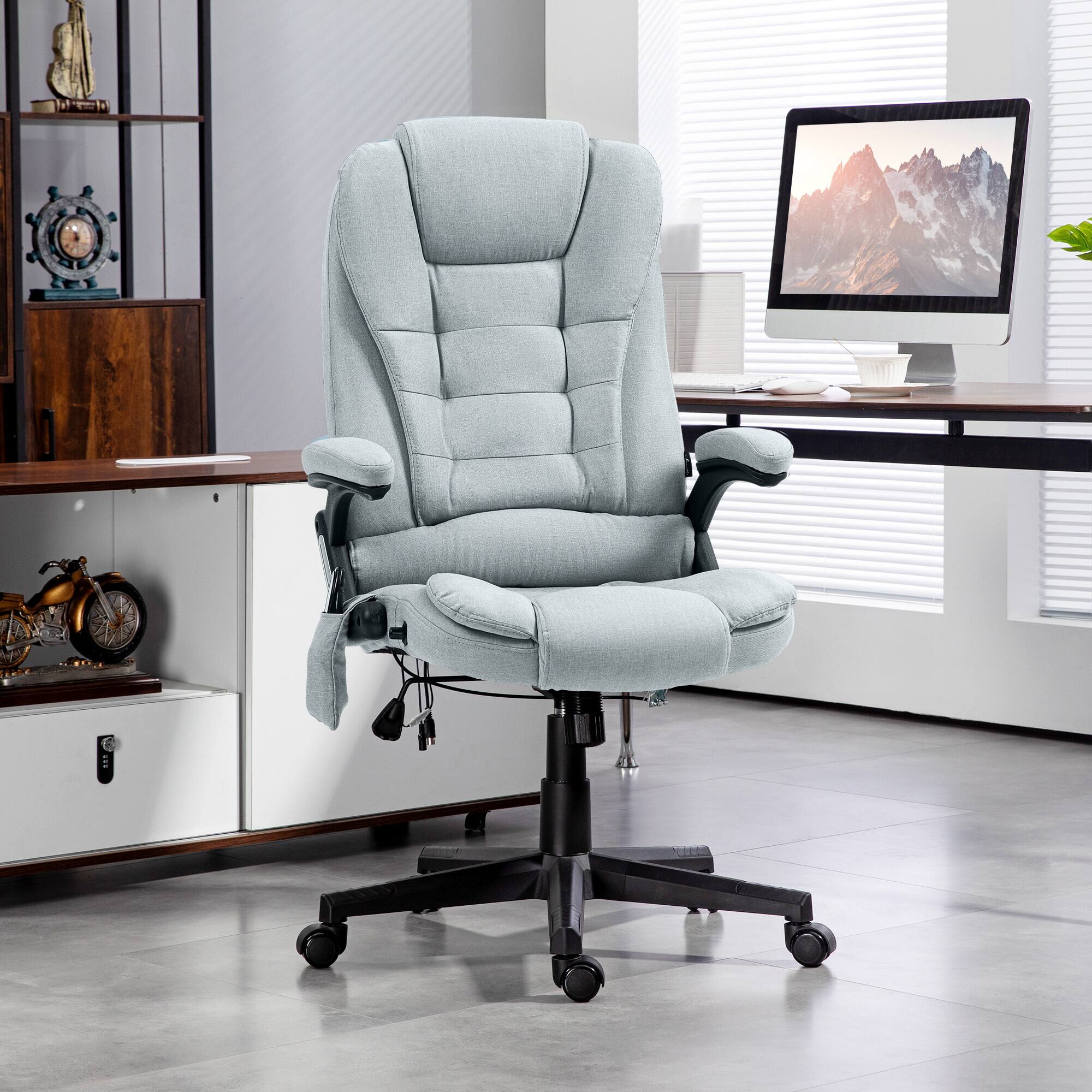 Alt View 6. Ecooso - 6-Point Massage Office Chair with Heat and Reclining Backrest, Ergonomic Executive Chair with Padded Armrests - Light Gray.