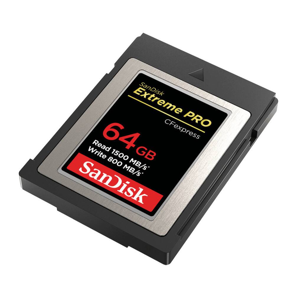 SanDisk Extreme PRO CFexpress  
64 GB  
Read 1500 MB/s  
Write 800 MB/s  
SanDisk