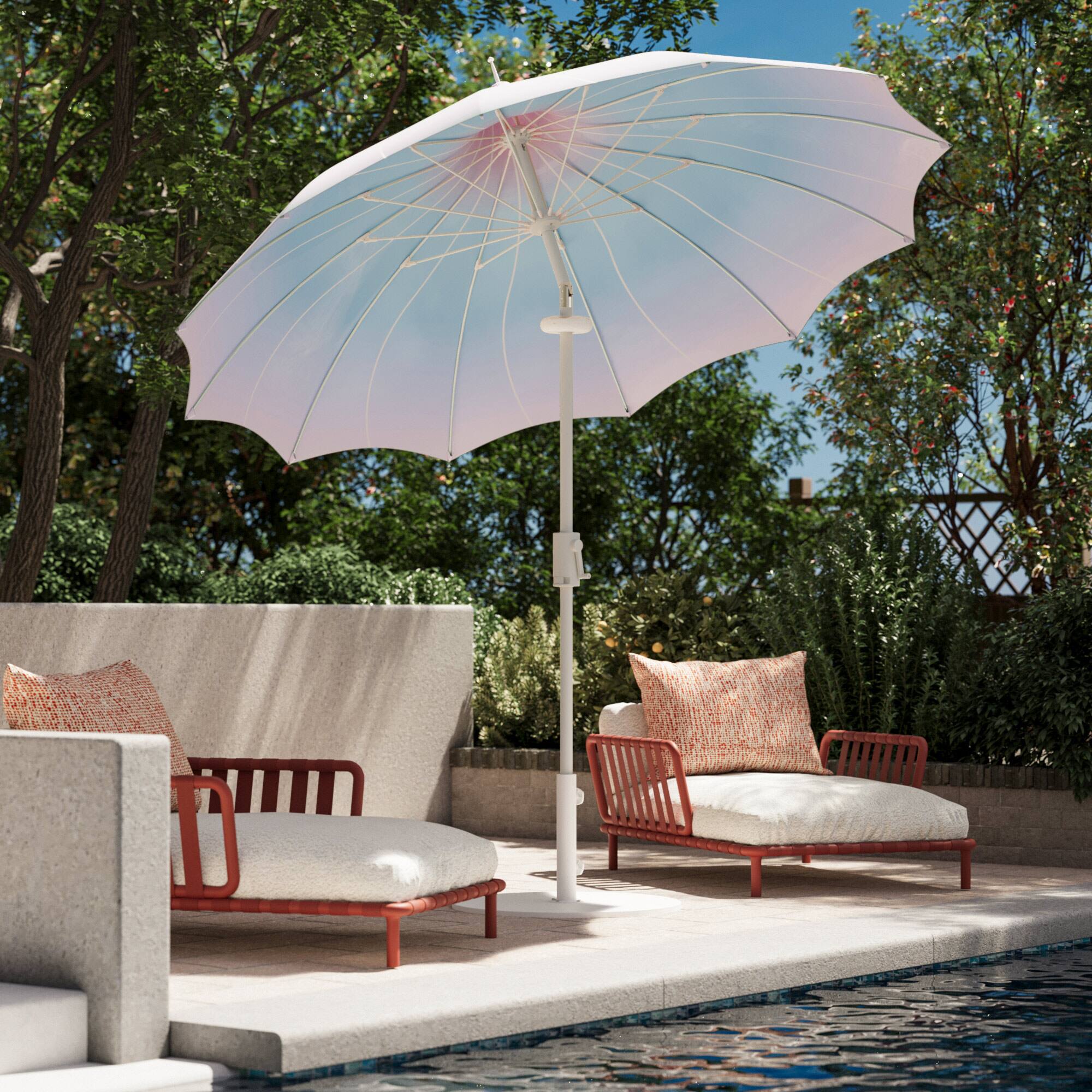Angle. Yardgrace - 9ft Patio Umbrella with light,Outdoor Market Table Umbrella UV Protection for Backyard,Garden,Pool,Deck - Gradient Blue No base.