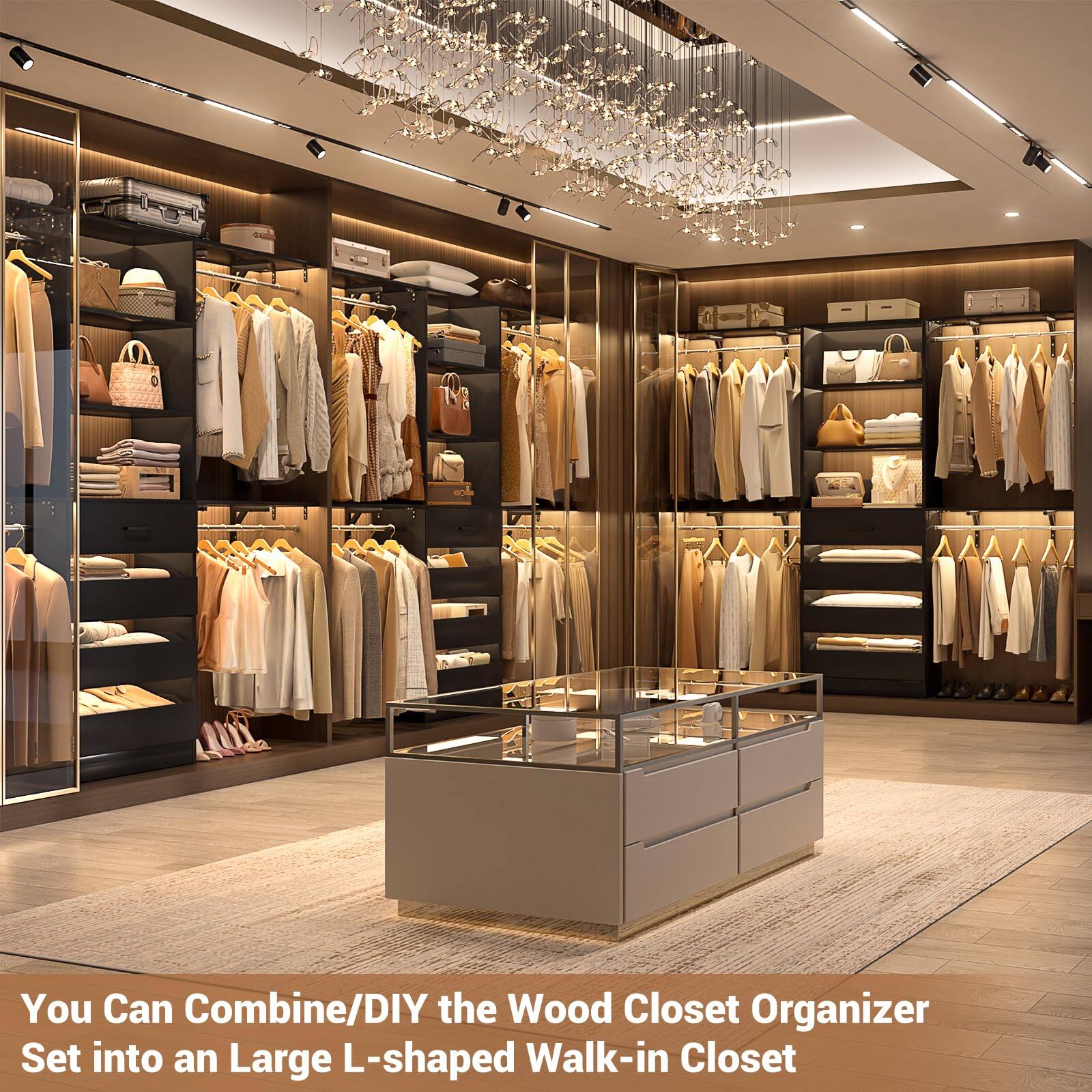 You Can Combine/DIY the Wood Closet Organizer Set into an Large L-shaped Walk-in Closet