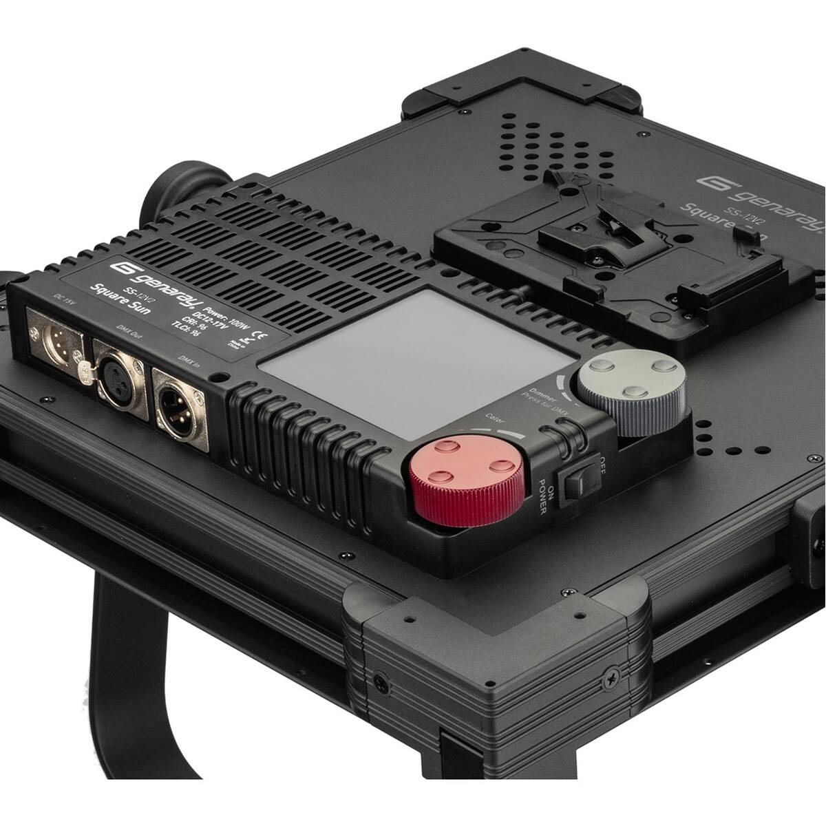 G DC 15V Square SS-12V2 Sun genaray.  
CRI: DC12-17V  
Power: DMX Out  
TLCI: N 96  
100W  
il 22 DMX km in  
Color  
Press Dimmer for DMX POWER NO  
OFF  
G Square SS-12V2 genarag 29