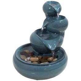 Sunnydaze - Tiered Vessels Ceramic Indoor Water Fountain - 10 in - Teal