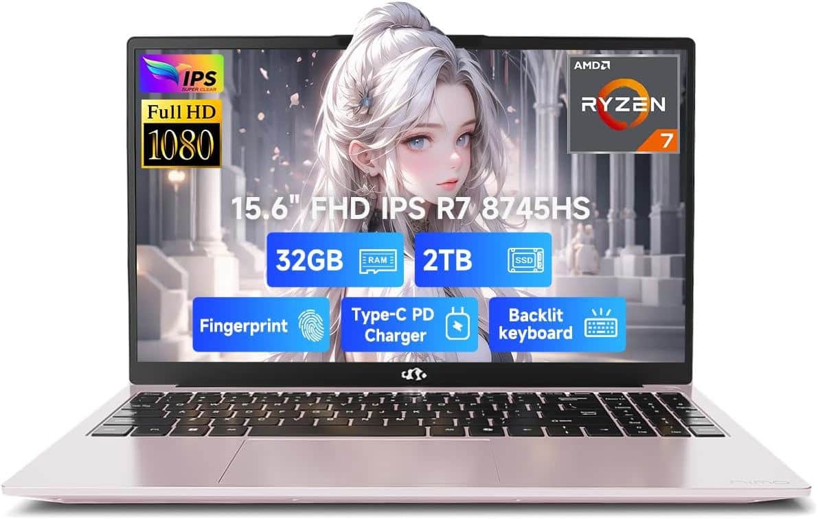 NIMO - 15.6" IPS FHD-Gaming-Laptop, AMD Ryzen 7 8745HS 32GB DDR5 RAM 2TB SSD 4.9GHz Radeon 780M Graphics 100W USB-C 4.0 - Blue