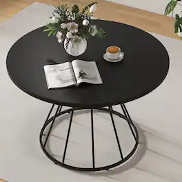 Costway - 47" Round Dining Table with Wooden Tabletop, Metal Base for Home Dining Room - Black