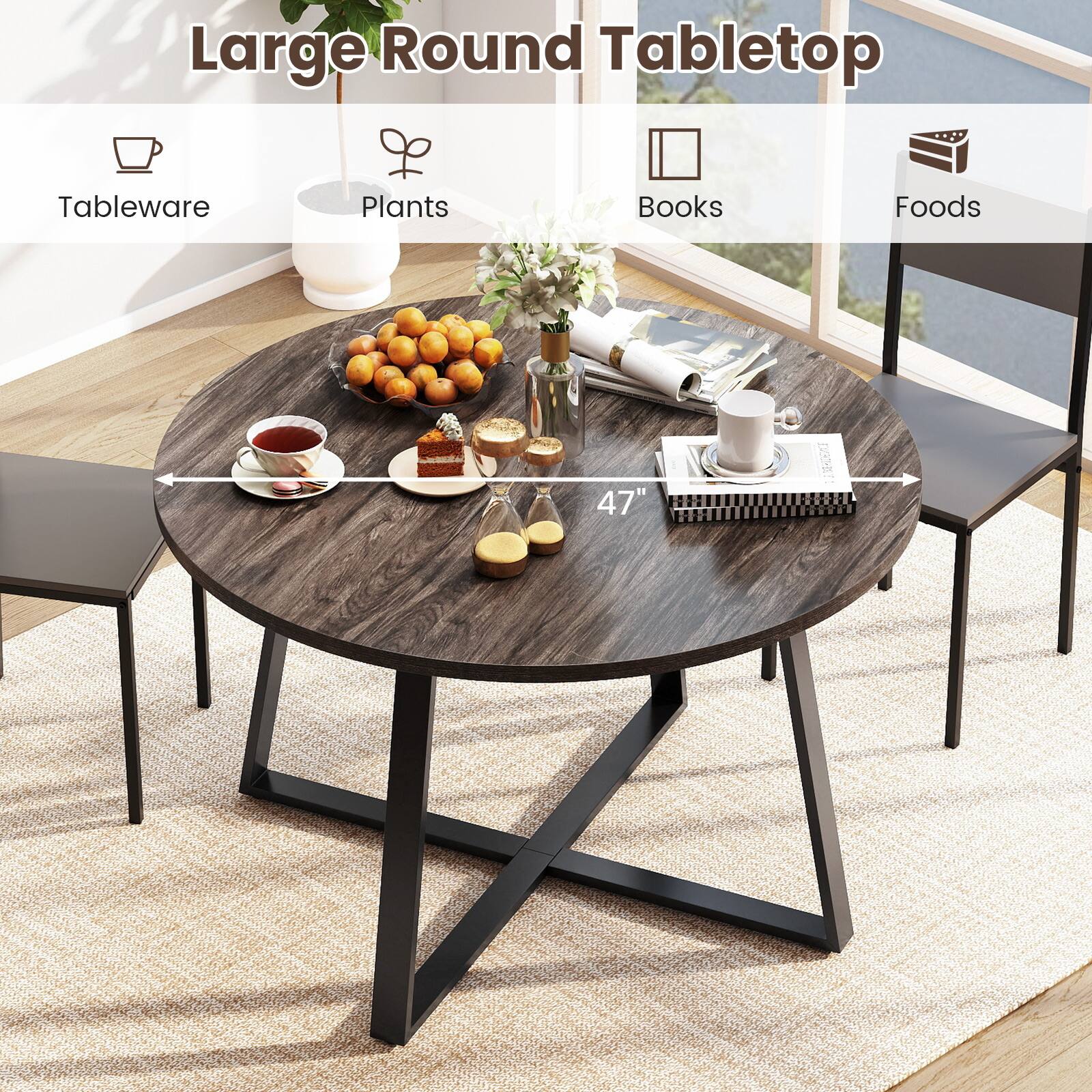Large Round Tabletop

Tableware  
Plants  
Books  
Foods  

47"