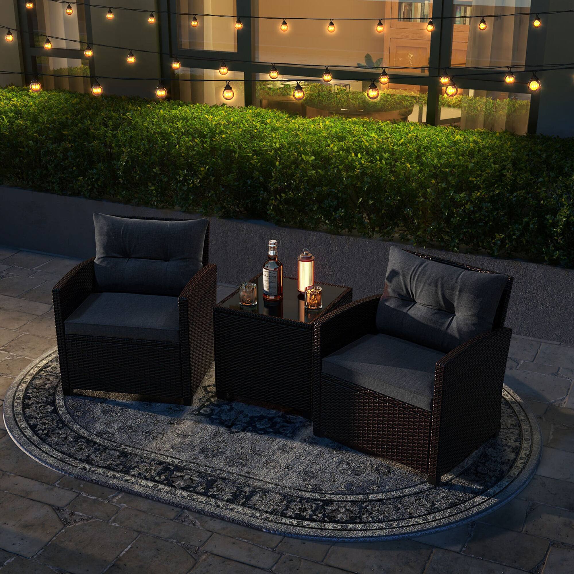 Alt View 3. Costway - 3 PCS Patio Rattan Furniture Set Cushioned Conversation Set Sofa - Gray.