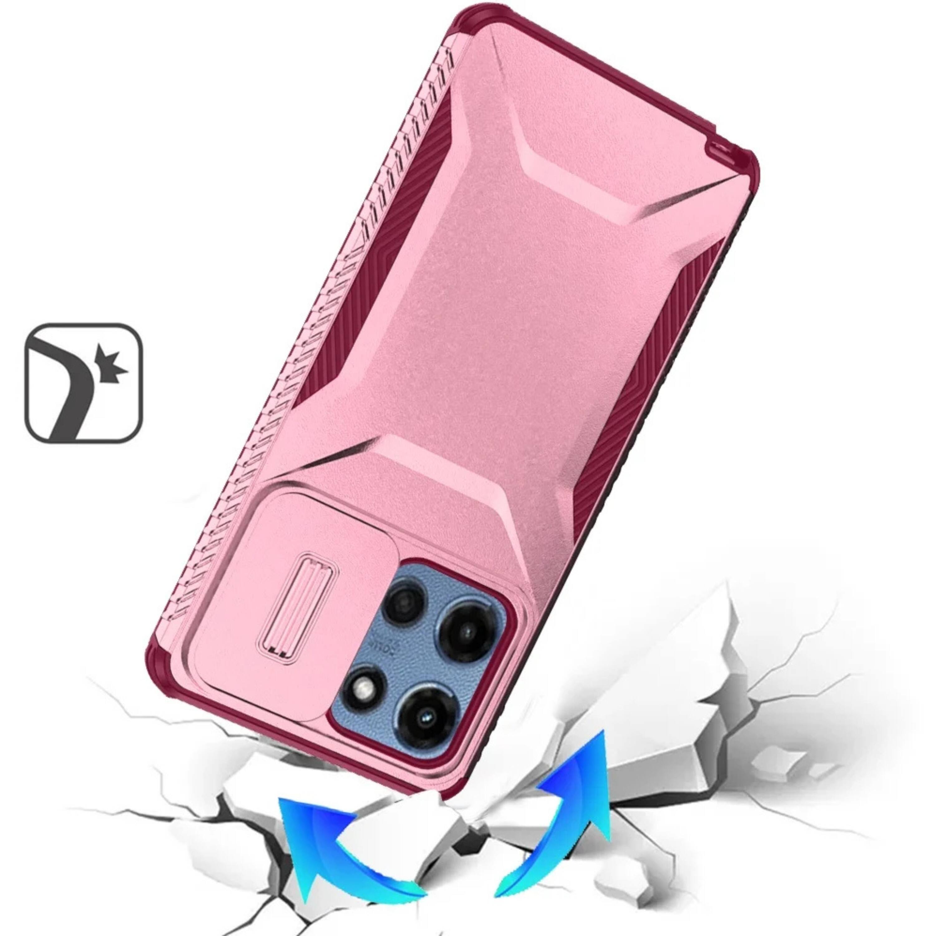 Angle. Kitcheniva - Side Grip Rugged Case For Moto G 2025 2026 G Play 2026 With Sliding Camera Cover Pink Burgundy - Pink  Burgundy.