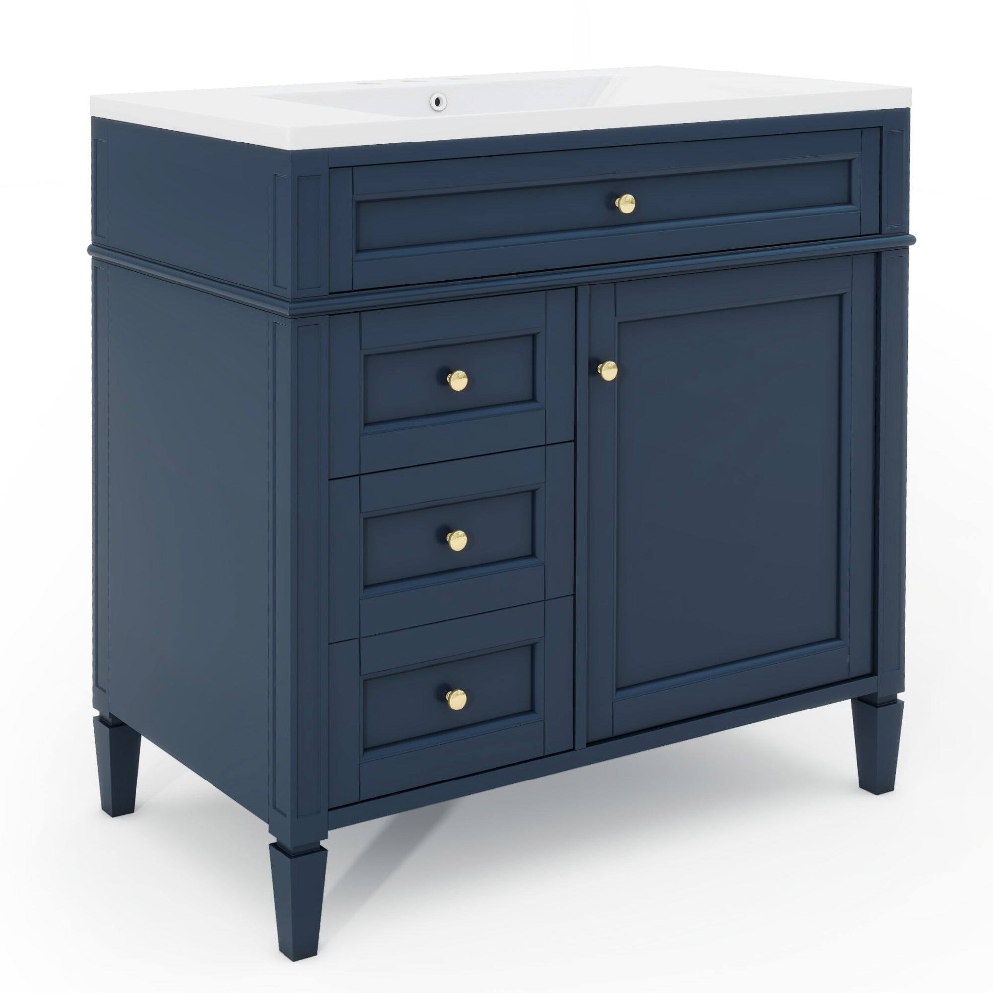 Alt View 9. Boyel Living - 36 Inch Modern Bathroom Vanity with Top Sink Two Drawers Tip Out Blue - Blue.