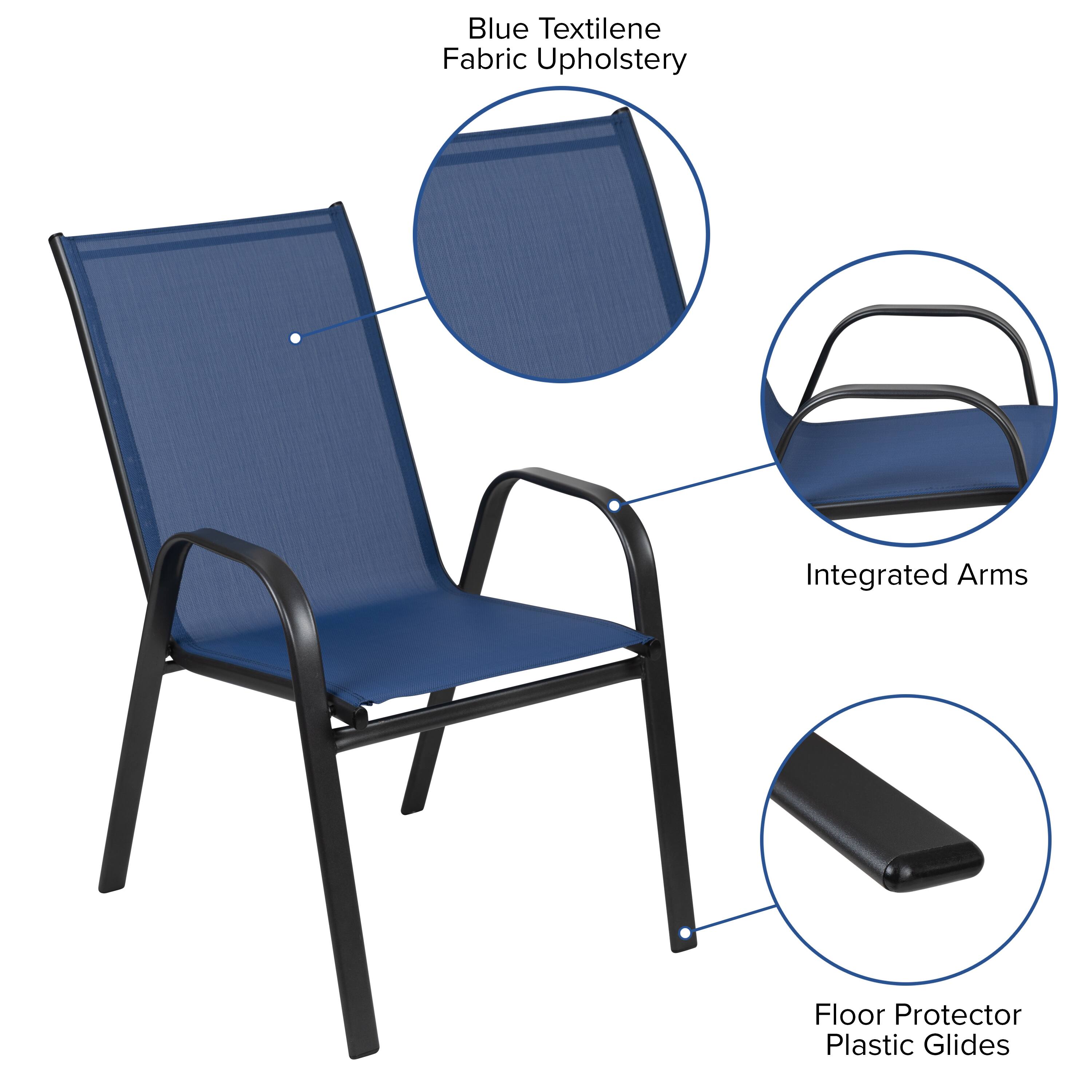 Blue Textilene Fabric Upholstery  
Integrated Arms  
Floor Protector Plastic Glides