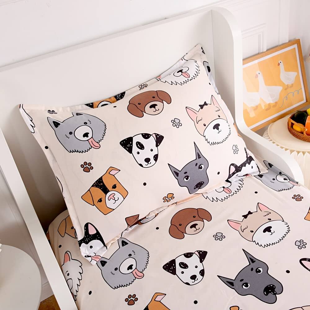 Alt View 2. Skar Audio - 2pcs Soft Fitted Sheet And Pillowcase Set - Doggy Printed Puppy Pattern Design Sheets For Teens Size Bed - Multicolor Twin.