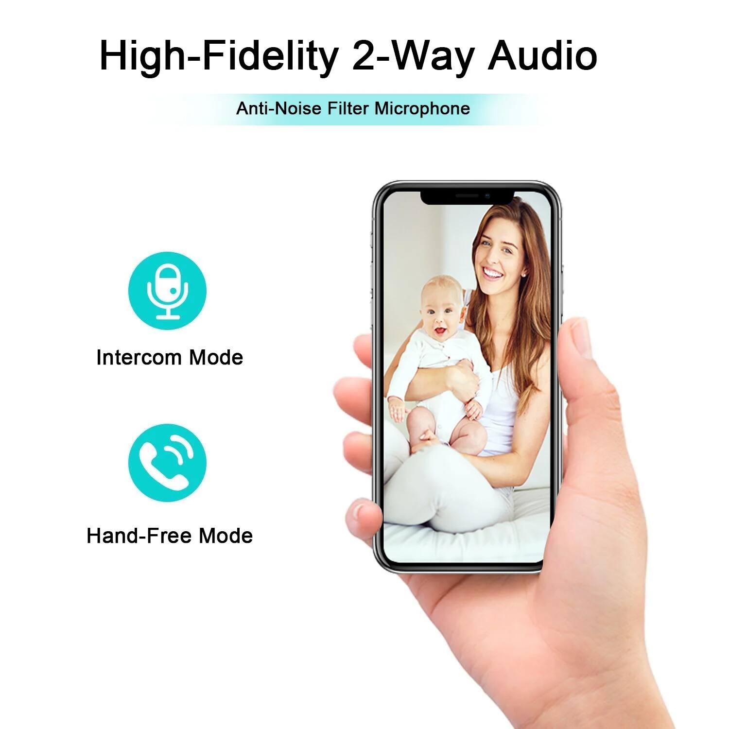 High-Fidelity 2-Way Audio  
Anti-Noise Filter Microphone  

Intercom Mode  
Hand-Free Mode