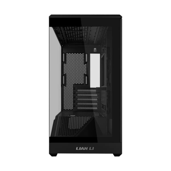 Left. Lian Li - Vector V100 MINI Micro-ATX Compact PC Case, Panoramic Tempered Glass, 415mm GPUs, 360mm Radiator-V100MIX - Black.