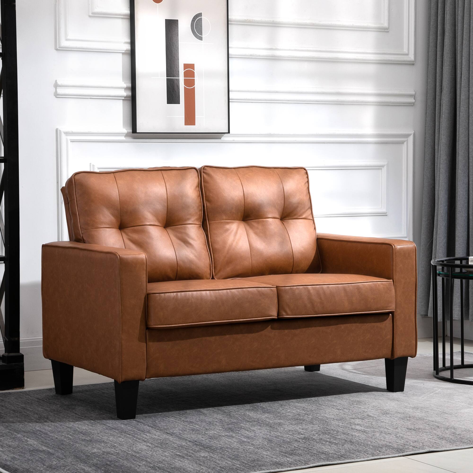 Alt View 1. Homcom - 51" Wide Loveseat with Armrest, 2-Seater Tufted PU Leather Double Sofa - Brown.