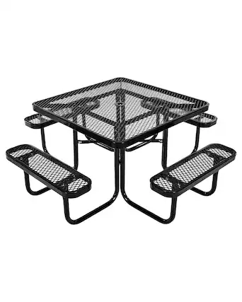 Front. VEVOR - Picnic Table, Outdoor Weather Resistant Patio Dining Furniture Set, Heavy Duty Coated Steel Tables with Umbrella Hole - Black.